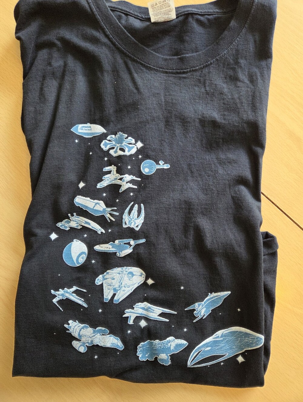Spacecraft Graphic Navy T-Shirt with Light Blue Ships